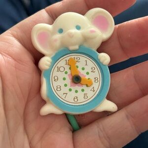 Avon Mouse Clock Brooch - Cream and Blue